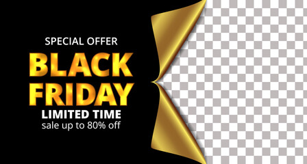 black friday sale banner template with gift paper warp