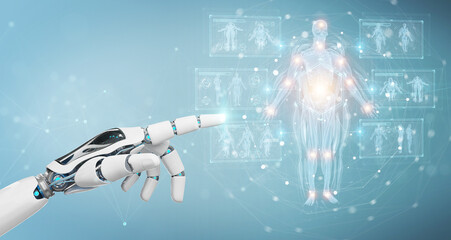 Aufkleber - Robot hand using digital x-ray human body holographic scan projection 3D rendering