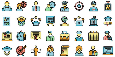 Wall Mural - Job students icons set. Outline set of job students vector icons thin line color flat on white