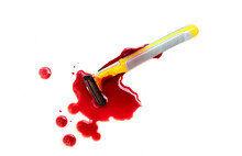 Razor Bloody And Drop Blood On White Background