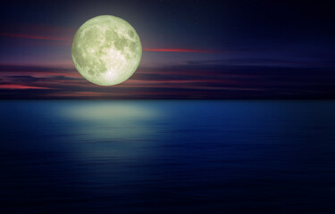 Wall Mural - full moon with dark cloud in night sky and seascape view in background. (elements of this image furn