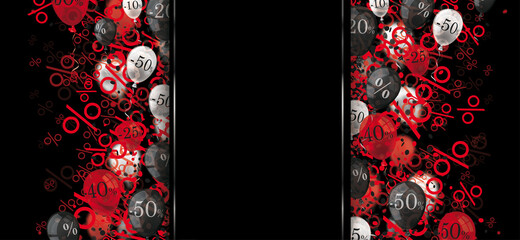 Canvas Print - Black Friday Balloon Percents Confetti Oblong Banner Centre