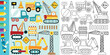set of construction vehicles cartoon, coloring book or page
