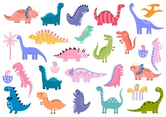 Cute dinosaurs big bundle. Dino set. Collection with Tyrannosaurus rex, Stegosaurus