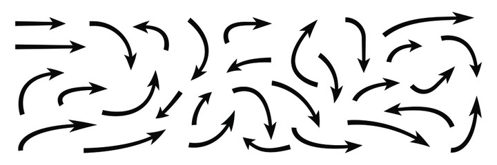 Wall Mural - hand drawn curved arrows. sketch doodle style. collection of vector pointers.