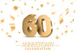 Anniversary 60. gold 3d dancing numbers. Poster template for Celebrating 60th anniversary event party. Vector illustration