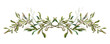 Hand drawn mistletoe border, vintage style illustration. Traditional Christmas floral decoration, festive garland, winter plant botanical watercolor. 
