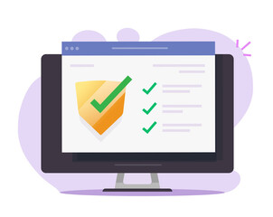 Security verification check digital online on computer pc web software, internet website virus attack protection in browser, secure safety guard technology, fraud spy test scan pc checklist