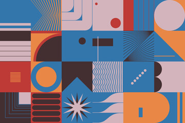 Mid-Century Aesthetics Artwork With Abstract Vector Pattern Design And Geometric Shapes