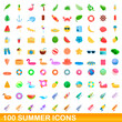 © nsit0108 - 100 summer icons set. Cartoon illustration of 100 summer icons vector set isolated on white background