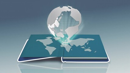 Wall Mural - three-dimensional globe hologram rotates projected from a book - loop. digital animation.
