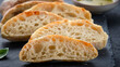 Homemade italian ciabatta bread with olive oil.