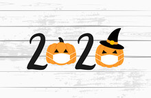 2020 Halloween Printable. Pumpkins With Medical Masks. Halloween Pumpkins. Vector