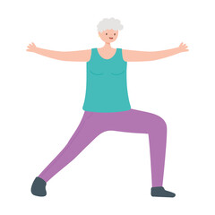 Sticker - elderly woman cartoon sport stretching isolated design white background