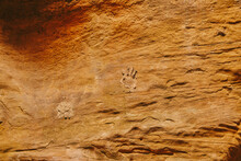 Handprints On Slot Canyon In Kanarra Falls, Utah.