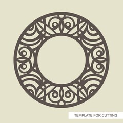 Round decorative photo frame with oriental ornament. Сopy space in the center. Template for laser cutting (cnc), wood carving, paper cut or printing. Vector illustration.