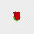 Rose emoji. Red Flower realistic 3D icon. Isolated. Vector
