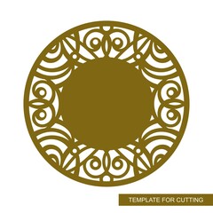 Wall Mural - Round decorative photo frame with oriental ornament. Сopy space in the center. Template for laser cutting (cnc), wood carving, paper cut or printing. Vector illustration.