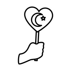 Poster - hand holding a heart with turkey flag design, line style