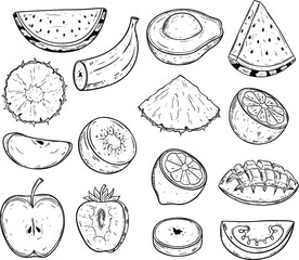 set of hand draw fruit