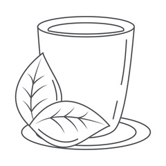 Sticker - tea, cup with leaf in dish line icon style