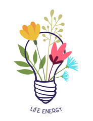  Vector spring season illustration of light bulb with flowers