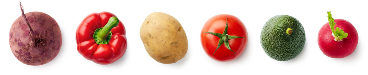 Set of different fresh vegetables isolated on white background