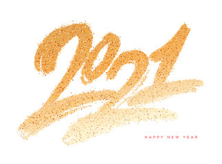 Wall Mural - 2021. Happy New Year. Vector gold glitter lettering greeting card.