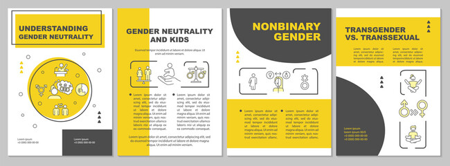 Wall Mural - Gender neutrality and children brochure template. Non binary identity. Flyer, booklet, leaflet print, cover design with linear icons. Vector layouts for magazines, annual reports, advertising posters