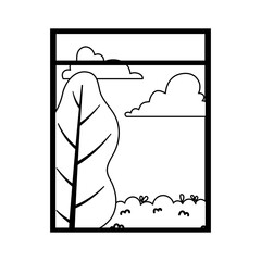 Poster - viewed window landscape tree grass sky isolated design white background