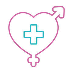 Canvas Print - sexual health concept, female and male gender symbon in heart shape with medical cross icon, line style