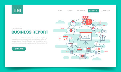 Wall Mural - business report concept with circle icon for website template or landing page banner homepage