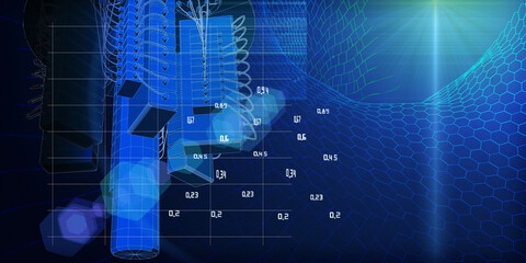 Quantum computer. Abstract physics  background concept with grid. Learning artificial intelligence element. Cryptography infographic vector. Big data.