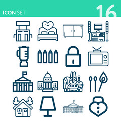 Wall Mural - Simple set of 16 icons related to contemporary