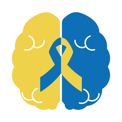 Canvas Print - world down syndrome day, human brain with ribbon support flat style