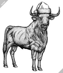 Poster - black and white engrave isolated bull vector illustration