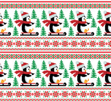 New Year's Christmas Pattern Pixel In Penguins Vector Illustration