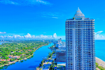 Wall Mural - Miami Beach skyline view of beach and ocean