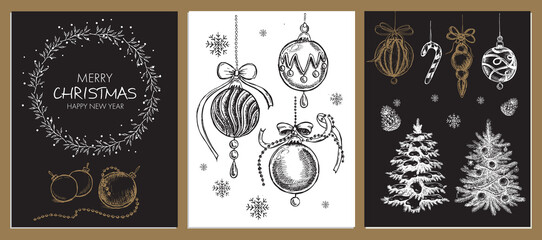  Christmas design element in doodle style. Hand drawn.