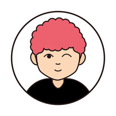 Poster - young boy wink expression cartoon character, round line icon