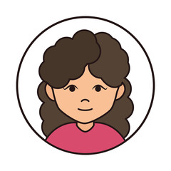 Poster - woman cartoon character with curly hair, round line icon