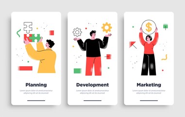 Poster, flyer or mobile application design templates. Business concept illustrations. Modern flat outline style