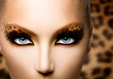 Beauty Fashion Model Girl With Holiday Leopard Makeup