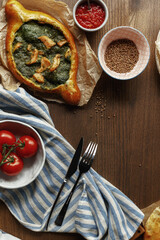 Wall Mural - dishes and snacks of traditional Caucasian Georgian cuisine. classic national serving on a rustic wooden table