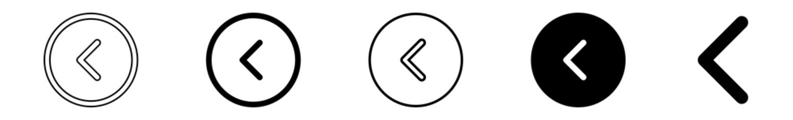 Wall Mural - back button icon circle black | previous buttons illustration | video audio player navigate symbol |