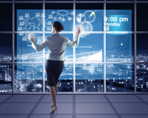 Wall Mural - businesswoman working with virtual technologies