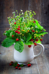 Wall Mural - bouquet of wild strawberry