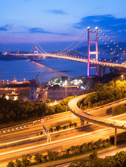 Wall Mural - night scenes of Tsing Ma Bridge in Hong Kong