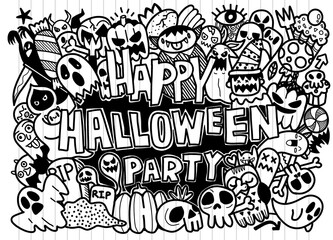 Wall Mural - vector hand drawn Doodle cartoon collection set of funny icon about the Halloween day