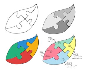 nfographic leaf puzzle set collection hand drawn sketches white isolated background